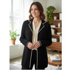 Josephine Chaus Cardigan 100% Wool Black Button Front Sweater Jacket Womens Sz S